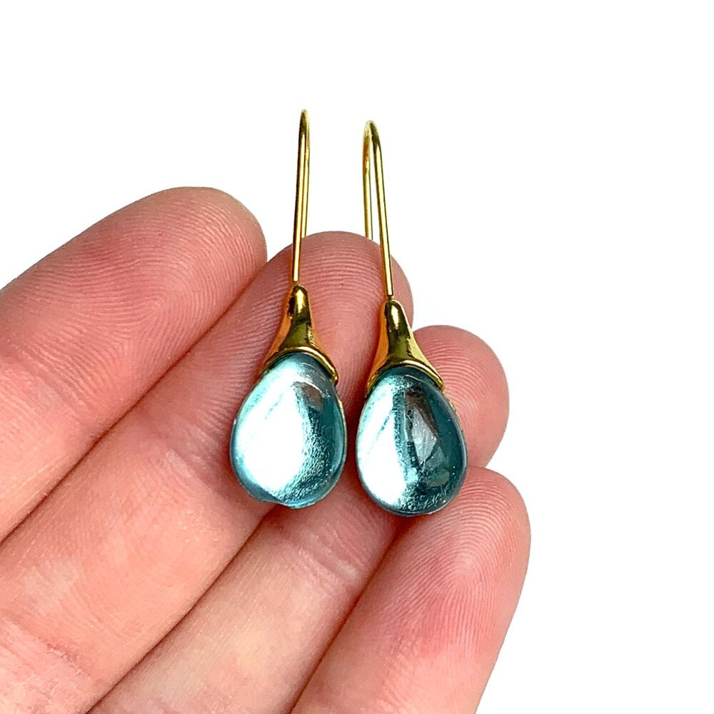 NEW~ Anthropologie Blue Stone Drop Earrings - Picture 2 of 7